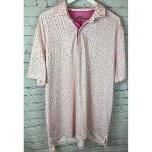 JOHNNIE-O Men’s Polo Shirt White Pink Print Short Sleeve Size XL